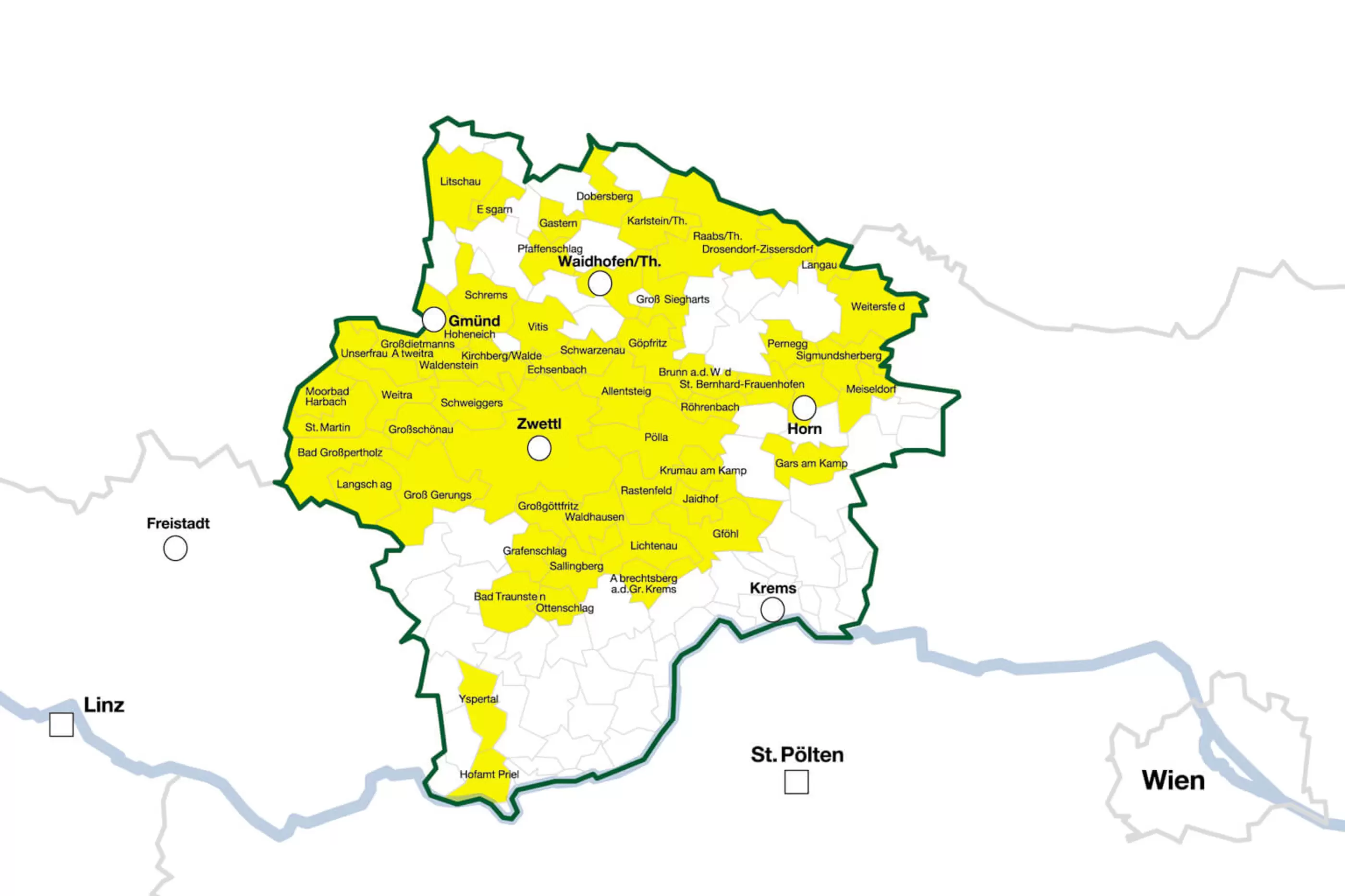 Karte Waldviertel mit Projektgemeinden
