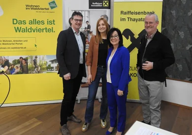 Franz Linsbauer, Nina Sillipp, Margit Göll und Rainer Rosegger beim Gemeinde-Workshop 2025