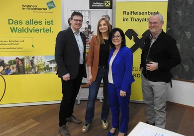 Franz Linsbauer, Nina Sillipp, Margit Göll und Rainer Rosegger beim Gemeinde-Workshop 2025
