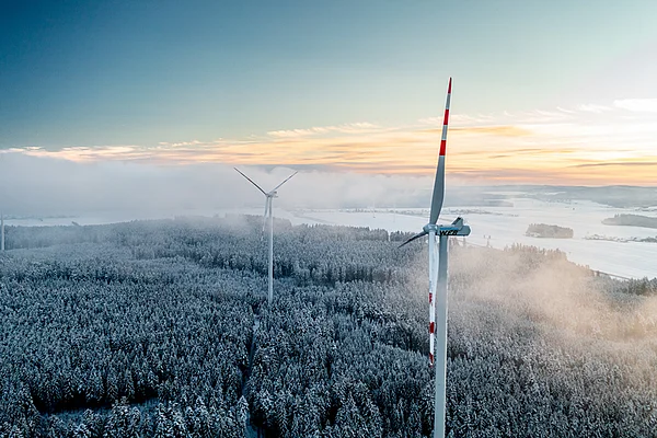W.E.B. Windräder im Morgengrauen im Waldviertel